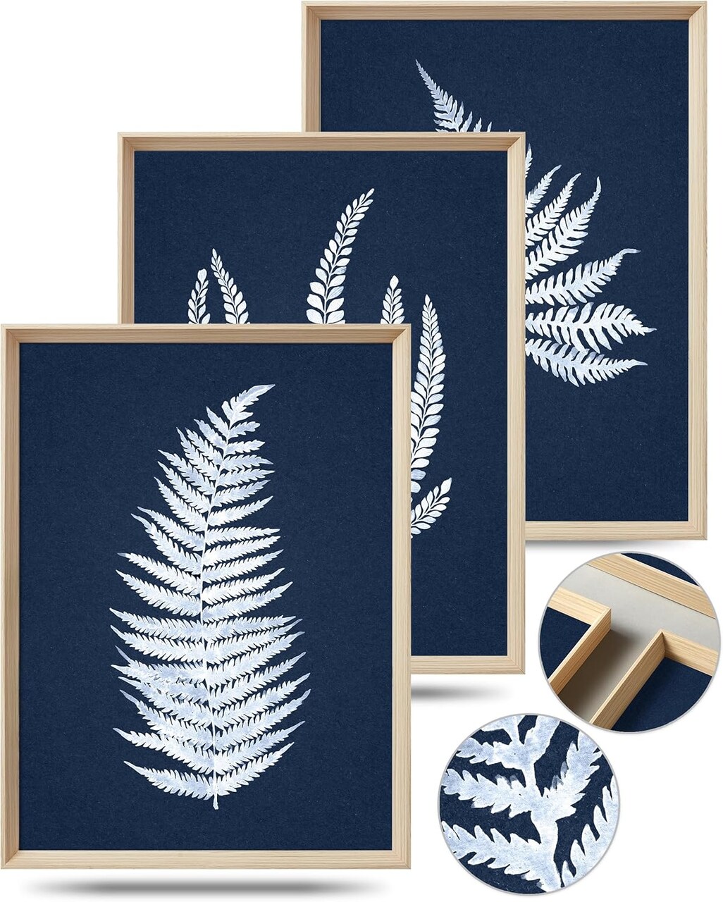 Wood Framed Wall Art, Minimalist 12x16in Botanical Wall Decor (Set of 3)